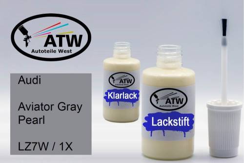 Audi, Aviator Gray Pearl, LZ7W / 1X: 20ml Lackstift + 20ml Klarlack - Set, von ATW Autoteile West.